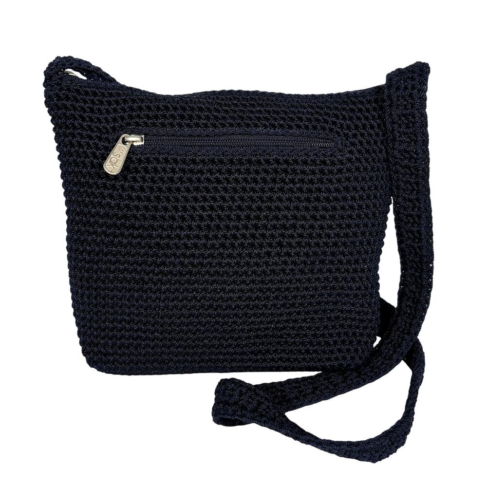 The Sak Navy Crochet Knit Small Crossbody Adjustable Strap Shoulder Bag Purse